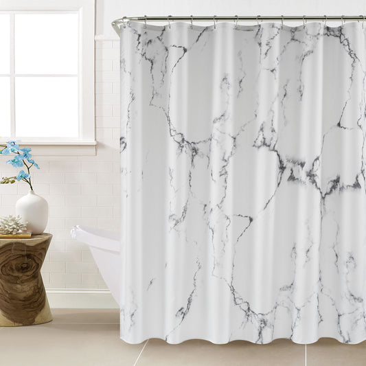 Marble Shower Curtain Grey and White Fabric Shower Curtains for Decorative Bathroom,Waterproof & Anti-Rust Grommet