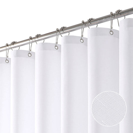 Long Linen Textured Shower Curtain,Heavy Duty Fabric Shower Curtain Set with Hooks,Waterproof Neutral Weighted Luxury Polyester Cloth Shower Curtains for Bathroom,72x78,White