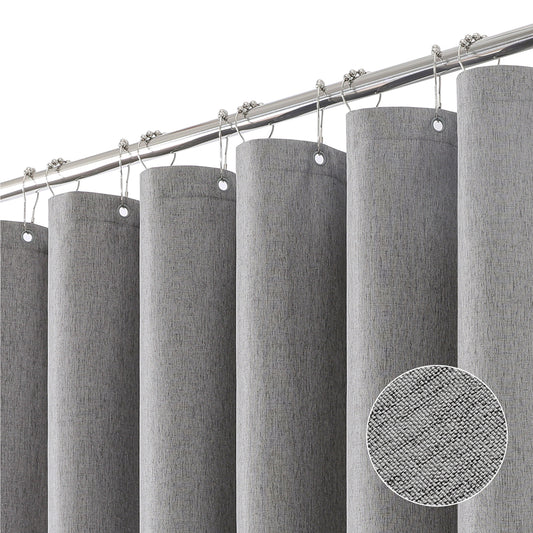 Thick Linen Fabric Textured Shower Curtain,Luxury Heavy Duty Polyester Cloth Shower Curtains for Bathroom,Hotel Quality,Gray/Grey
