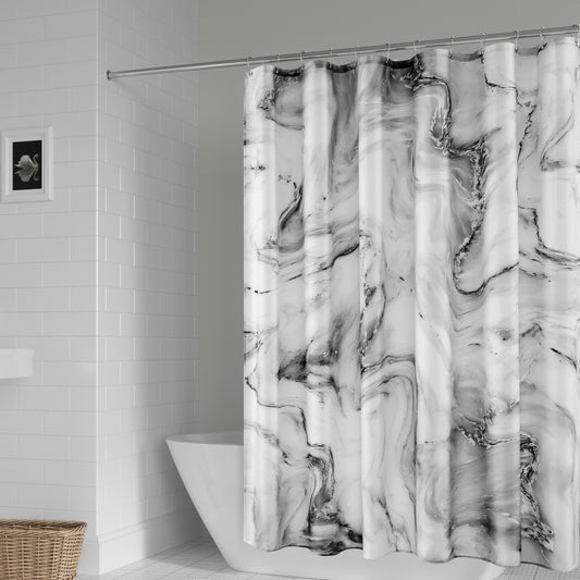 3D abstract Marble Shower Curtain - Digital Printed Polyester Fabric for Bathroom and Living Room Decor, Waterproof Bath Curtains with Modern Minimalist Ripple Design